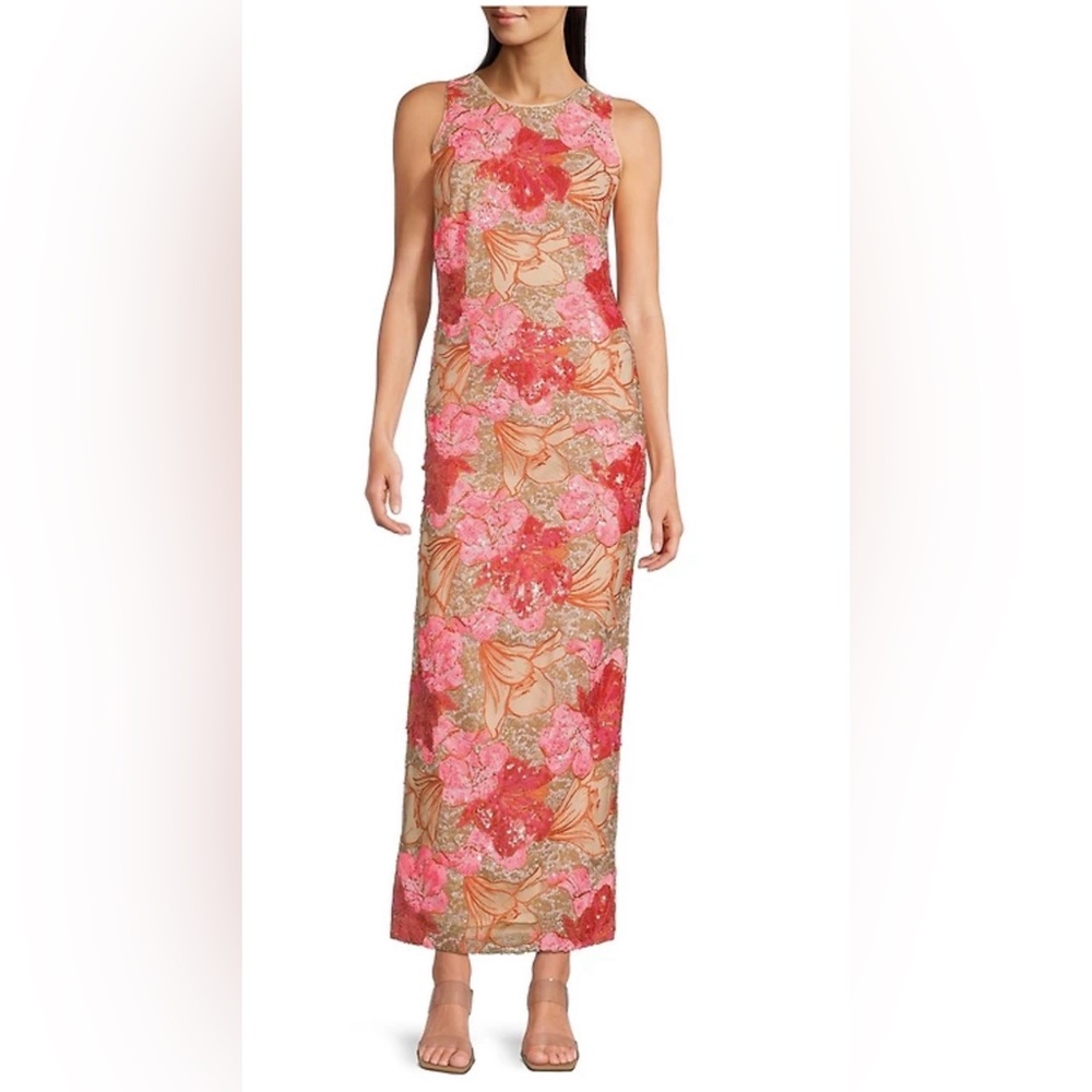 Muse Pink and Red Floral Sequin Maxi Dress - Picture 3 of 16